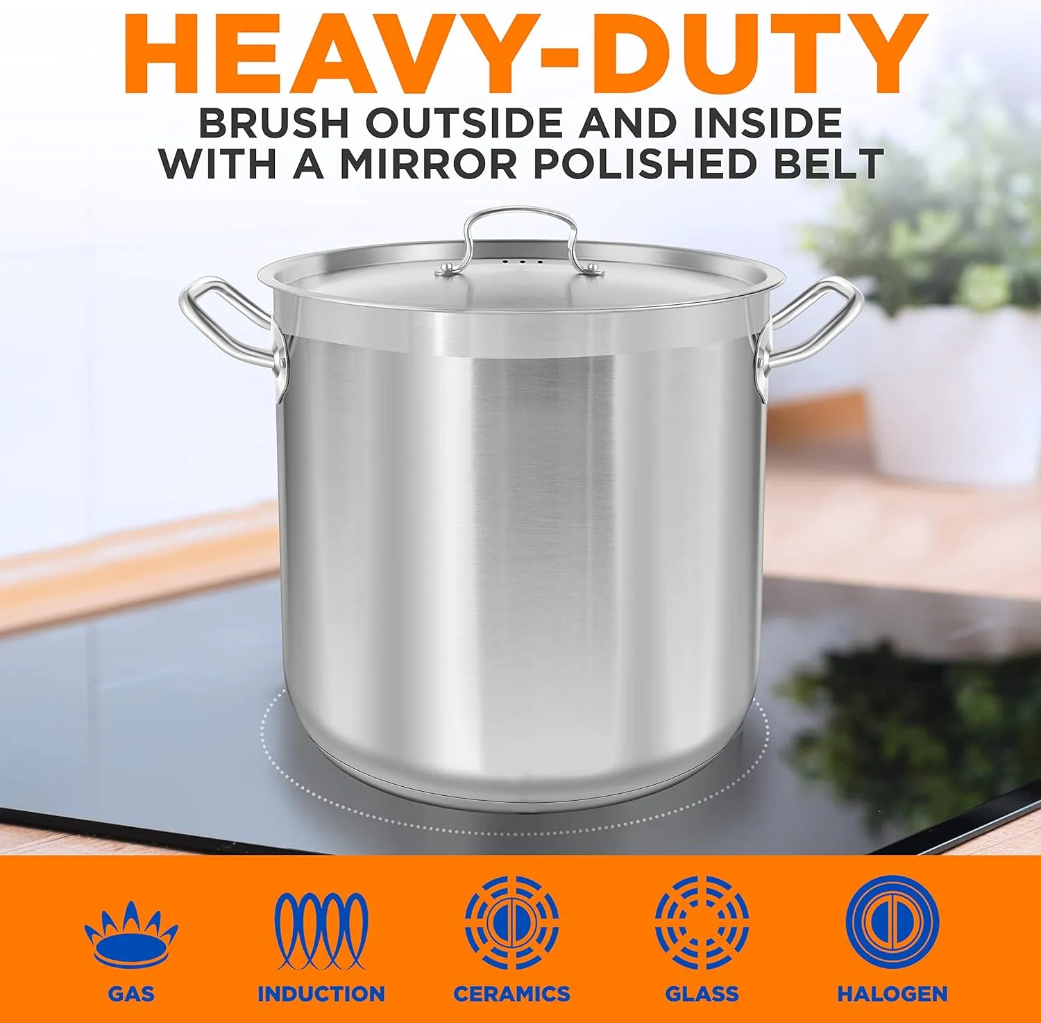 Nutrichef Stainless Steel Cookware Stockpot, 40 Quart Heavy Duty Induction Soup Pot With Stainless Steel Lid And Strong Riveted Handles, Even Heat Distribution, Compatible With Most Cooktops