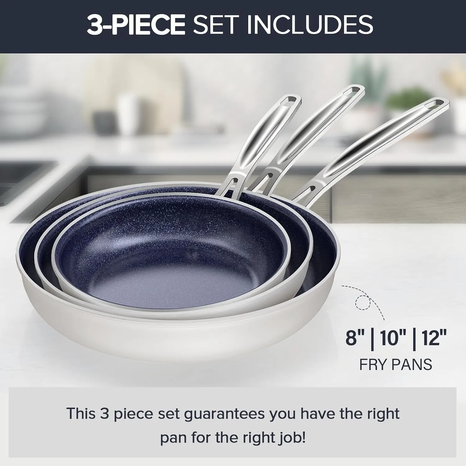 Nuwave 3-Piece 8”, 10”, 12” Forged Lightweight Frying Pan Set, G10 Healthy Duralon Blue Ceramic Ultra Non-Stick, Ergonomic Stay-Cool Handles, Induction-Ready & Works on All Cooktops