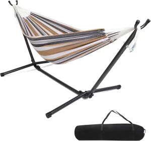 ONCLOUD Heavy Duty 550 LBS Double Hammock with Stand Included with Portable Carrying Bag, Upgraded 2 Person Hammock with Frame for Outdoors & Indoors, Series TDCTZ2 - Desert Stripe