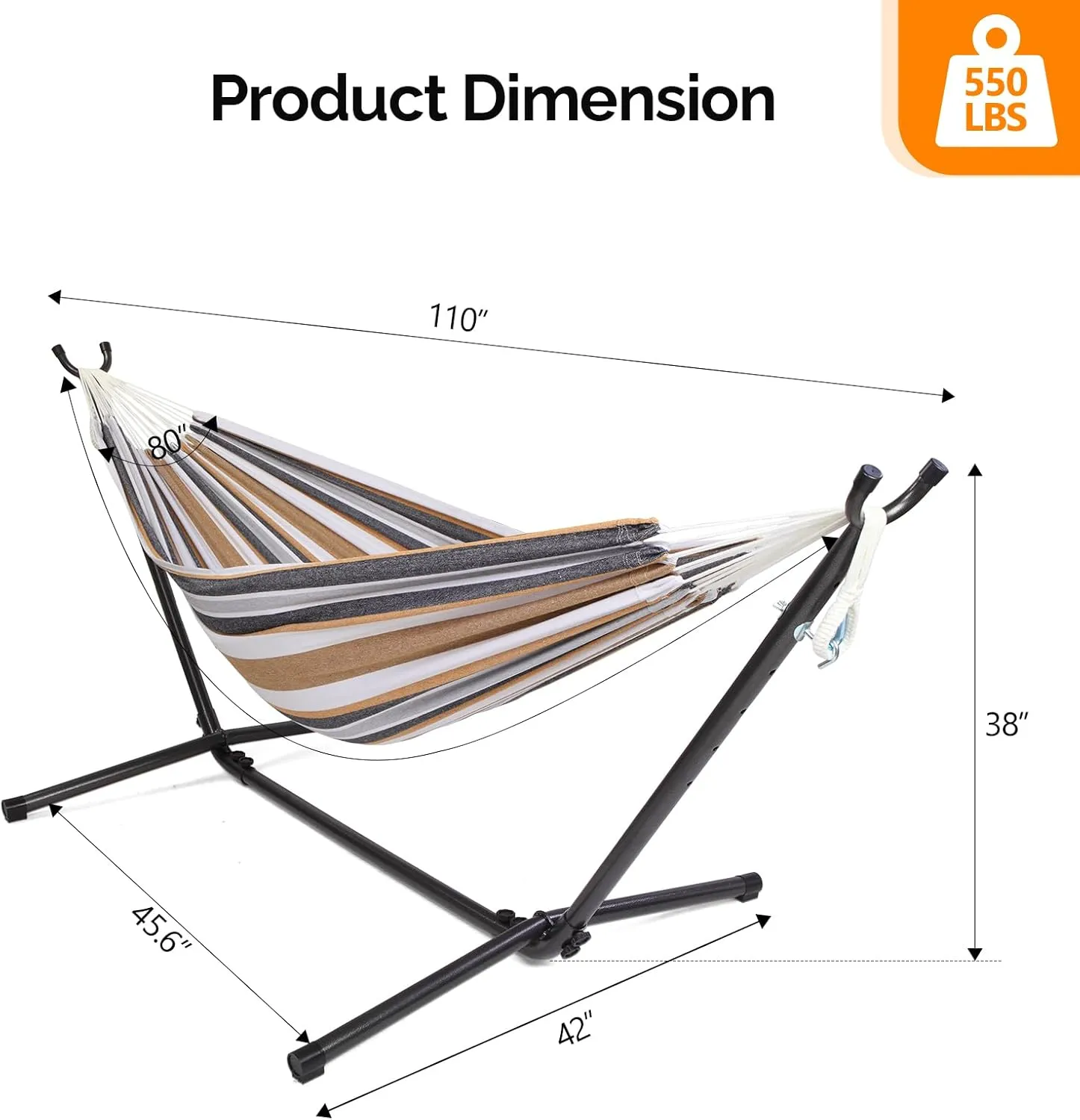 ONCLOUD Heavy Duty 550 LBS Double Hammock with Stand Included with Portable Carrying Bag, Upgraded 2 Person Hammock with Frame for Outdoors & Indoors, Series TDCTZ2 - Desert Stripe