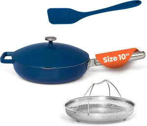 OnePan - 10.5" Ceramic Saute Pan, Nonstick Frying Pan, Sauce Pan, Skillet, Oven Safe Induction Cookware, PTFE & PFOA Free, Blue