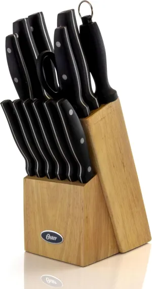 Oster 69529.14 Granger 14 Piece Cutlery Set with Wood Block, Black handles