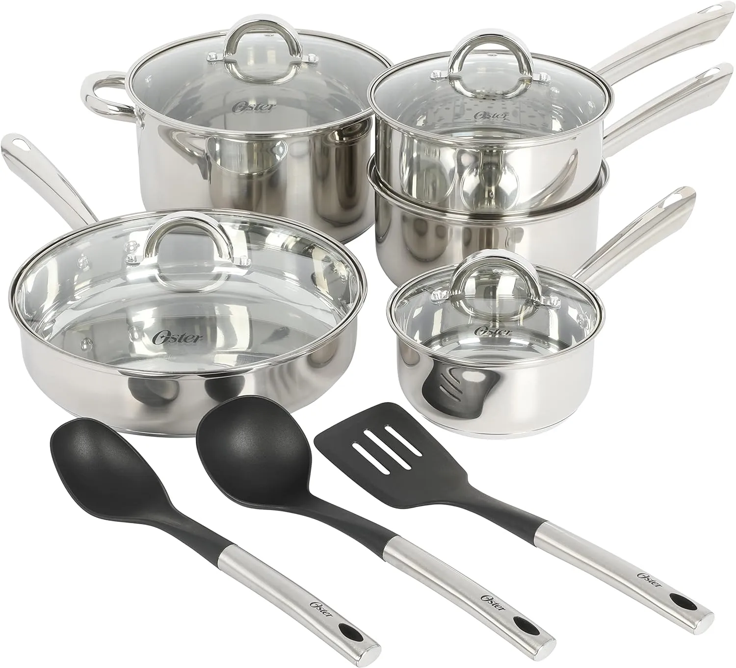 Oster Sangerfield 12 Piece Stainless Steel Cookware Set W/Kitchen Tools