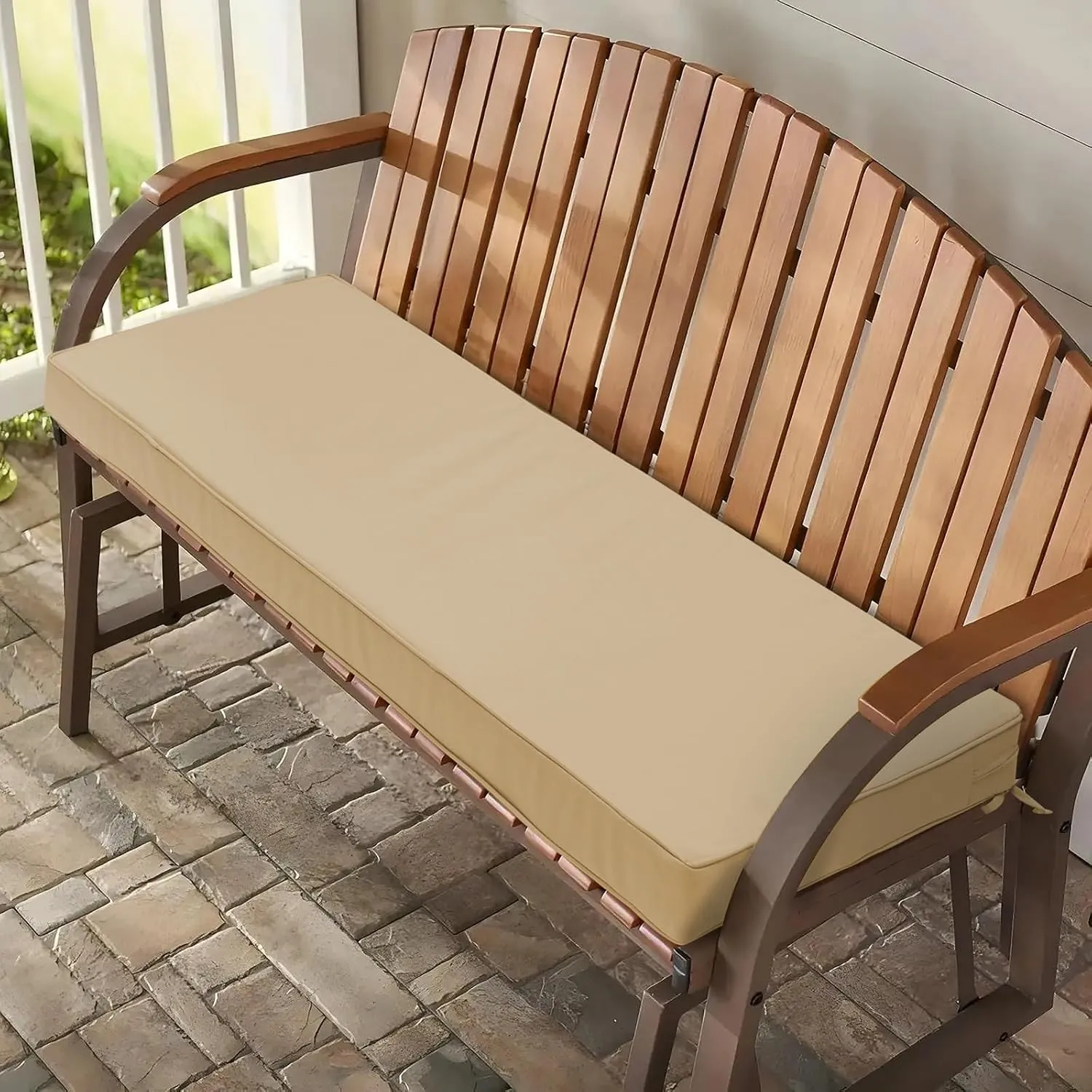 Outdoor Bench Cushion 54 x 18 x 3 Inch, Waterproof Patio Furniture Cushions with Ties, Non-Slip Rectangle Bench Seat Cushion Foam Pad for Garden Sofa Settee Couch Swing, Beige