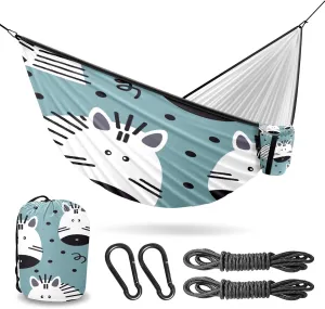 Outdoor Camping Hammock Cartoon Zebra Pattern Double Single Hammocks with 2 Tree Straps, Lightweight Portable Heavy Duty Nylon Hammocks for Backpacking Travel Beach Backyard Patio Hiking