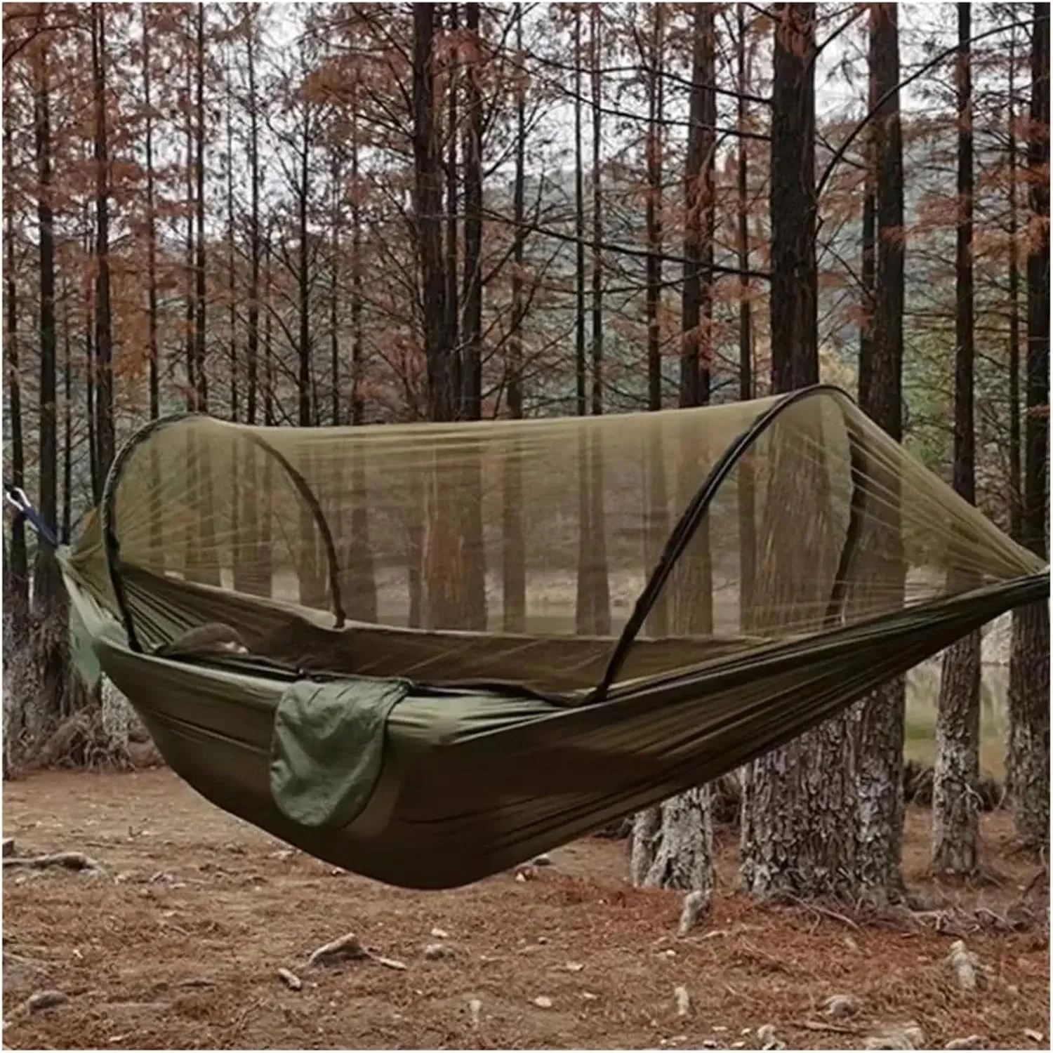 Outdoor Camping Hammock Parachute Fabric with Mosquito Net Lightweight Hanging Hammocks Hanging Bed Net 250x120cm for Terrace, Outdoor(Color 1)