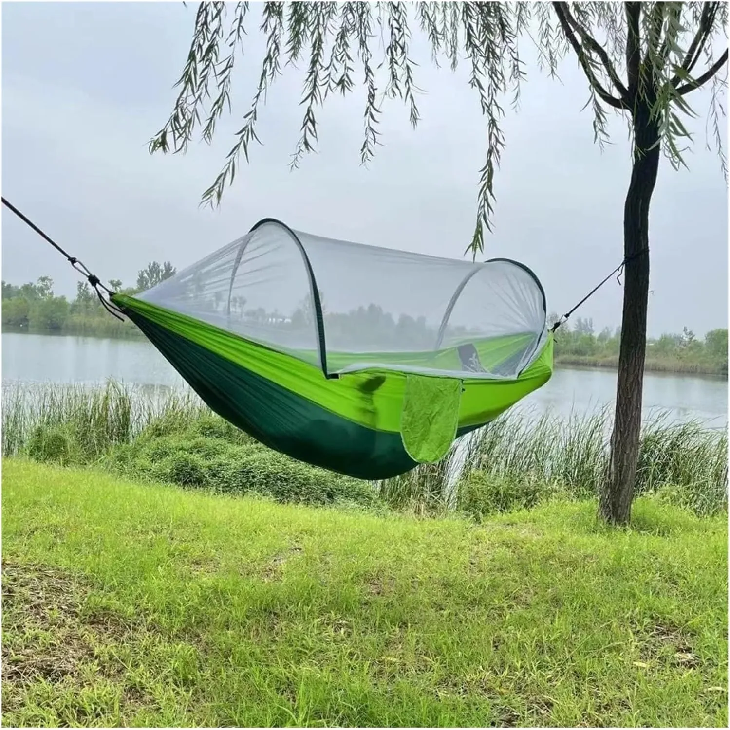 Outdoor Camping Hammock Parachute Fabric with Mosquito Net Lightweight Hanging Hammocks Hanging Bed Net 250x120cm for Terrace, Outdoor(Color 1)