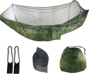 Outdoor Camping Hammock Parachute Fabric with Mosquito Net Lightweight Hanging Hammocks Hanging Bed Net 250x120cm for Terrace, Outdoor(Color 1)