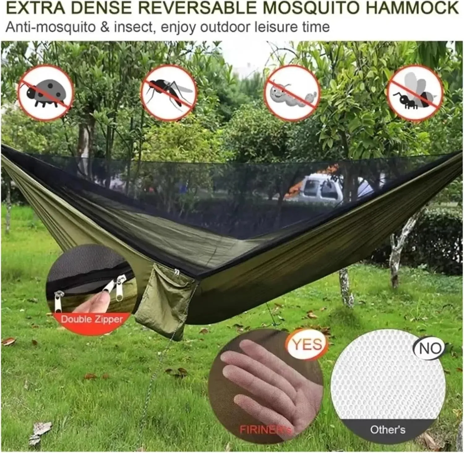 Outdoor Camping Hammock Parachute Fabric with Mosquito Net Lightweight Hanging Hammocks Hanging Bed Net 250x120cm for Terrace, Outdoor(Color 1)