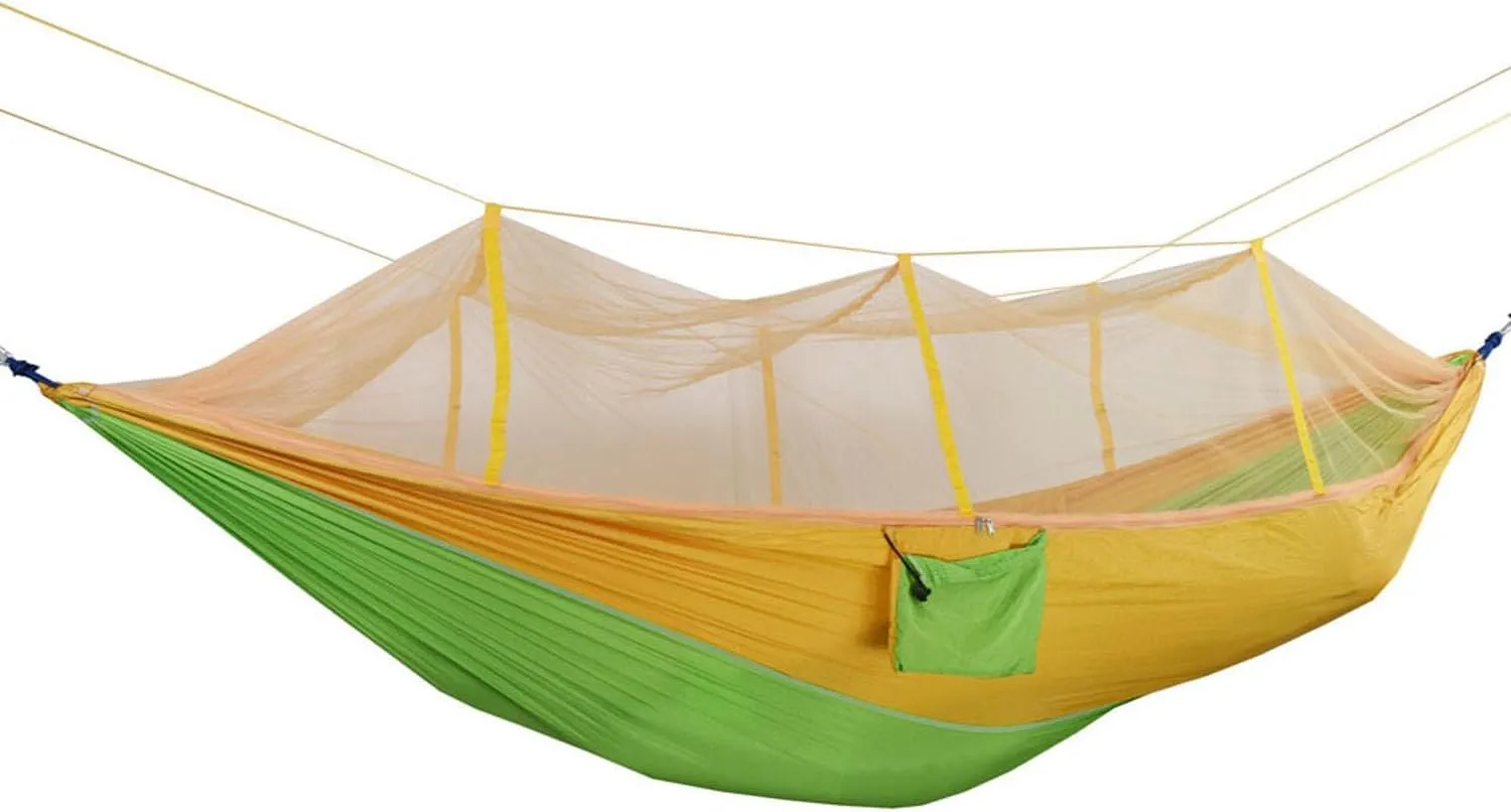 Outdoor Camping Hammock Portable Hammock for Camping, Camping Furniture, Indoor Dormitory and Outdoor Patio (Yellow with Fruit Green)