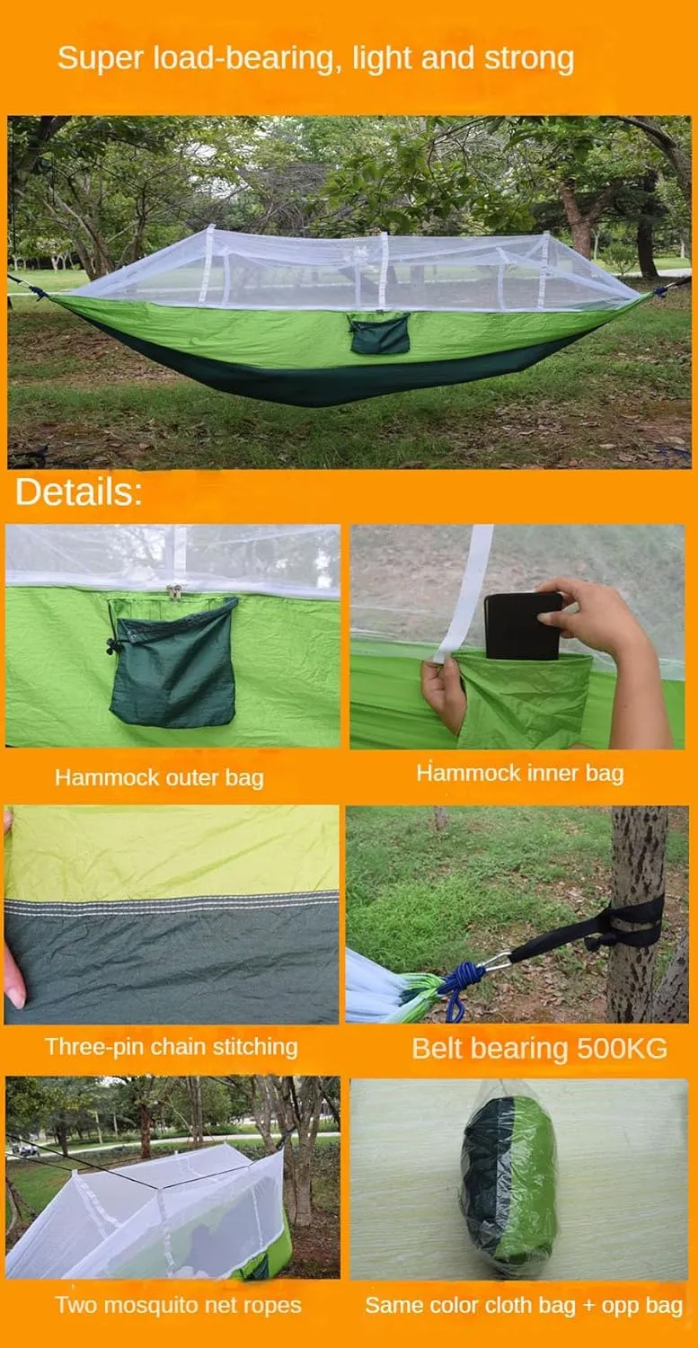 Outdoor Camping Hammock Portable Hammock for Camping, Camping Furniture, Indoor Dormitory and Outdoor Patio (Yellow with Fruit Green)