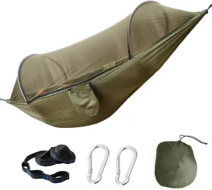 Outdoor Camping Hammock with Mosquito net, Anti-Mosquito Automatic Quick-Opening strut, Anti-Rollover Hammock, Outdoor Indoor Hammock Swing
