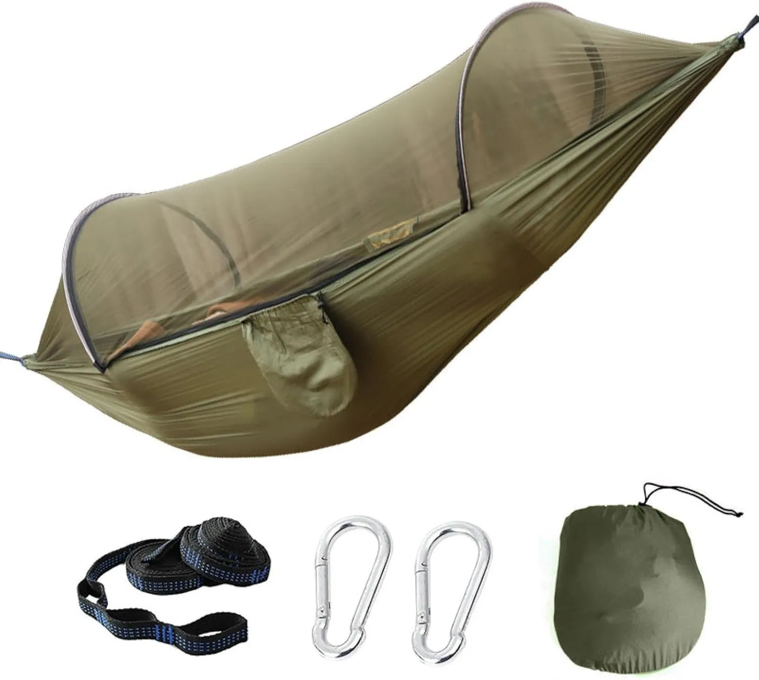Outdoor Camping Hammock with Mosquito net, Anti-Mosquito Automatic Quick-Opening strut, Anti-Rollover Hammock, Outdoor Indoor Hammock Swing