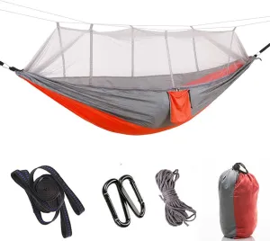 Outdoor Camping Hammocks with Mosquito Net Portable Hammock Parachute Tent with Tree Straps Hooks Storage Bag for Outdoor Camping Hiking Backyard (Color : Orange)