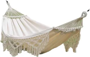 Outdoor Folding Camping Woven Canvas Swing Tassel Hammock (White)