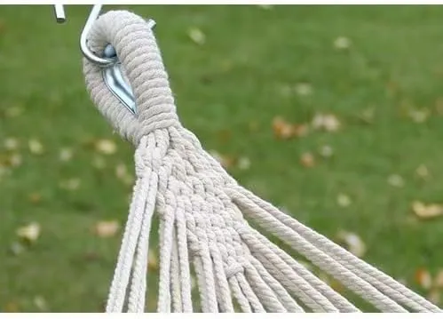 Outdoor Folding Camping Woven Canvas Swing Tassel Hammock (White)