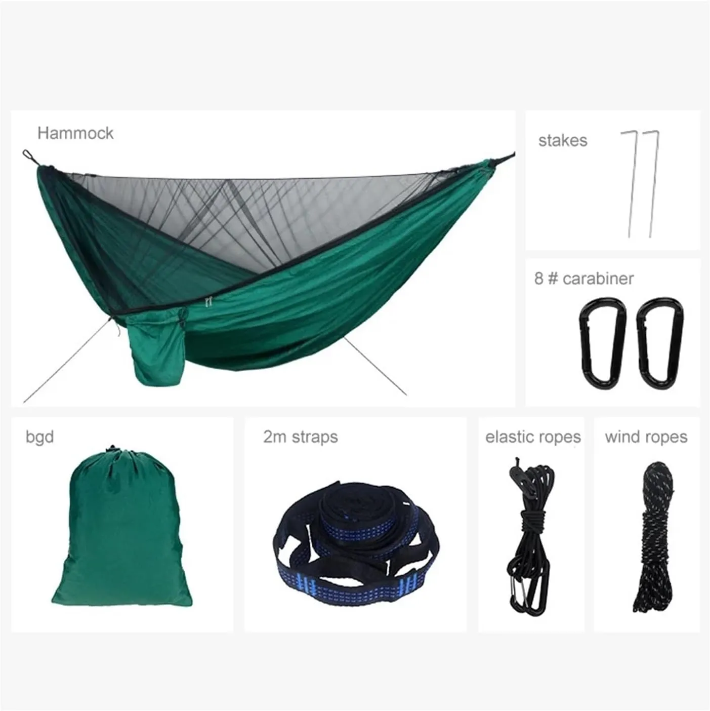 Outdoor Hammock Portable Quick Setup 290 * 140cm Travel Outdoor Camping Hammock Hanging Sleeping Swing Bed with Mosquito Net Terrace Hammock(Green)