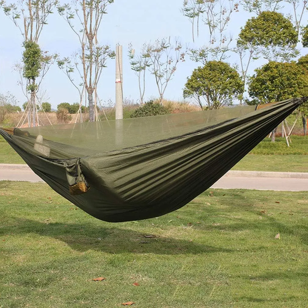 Outdoor Portable Hammock with Mosquito Net and Rain Fly Camping Backpacking Bug Quick Open Hammocks and Netting Parachute Hammock for Yard Beach Hiking Travel