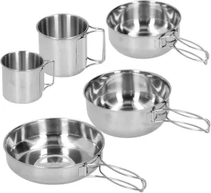 Outdoor Stainless Steel Pot Climbing Cups and Bowls Five-Piece Camping Picnic Barbecue pots and Convenient Folding cookware