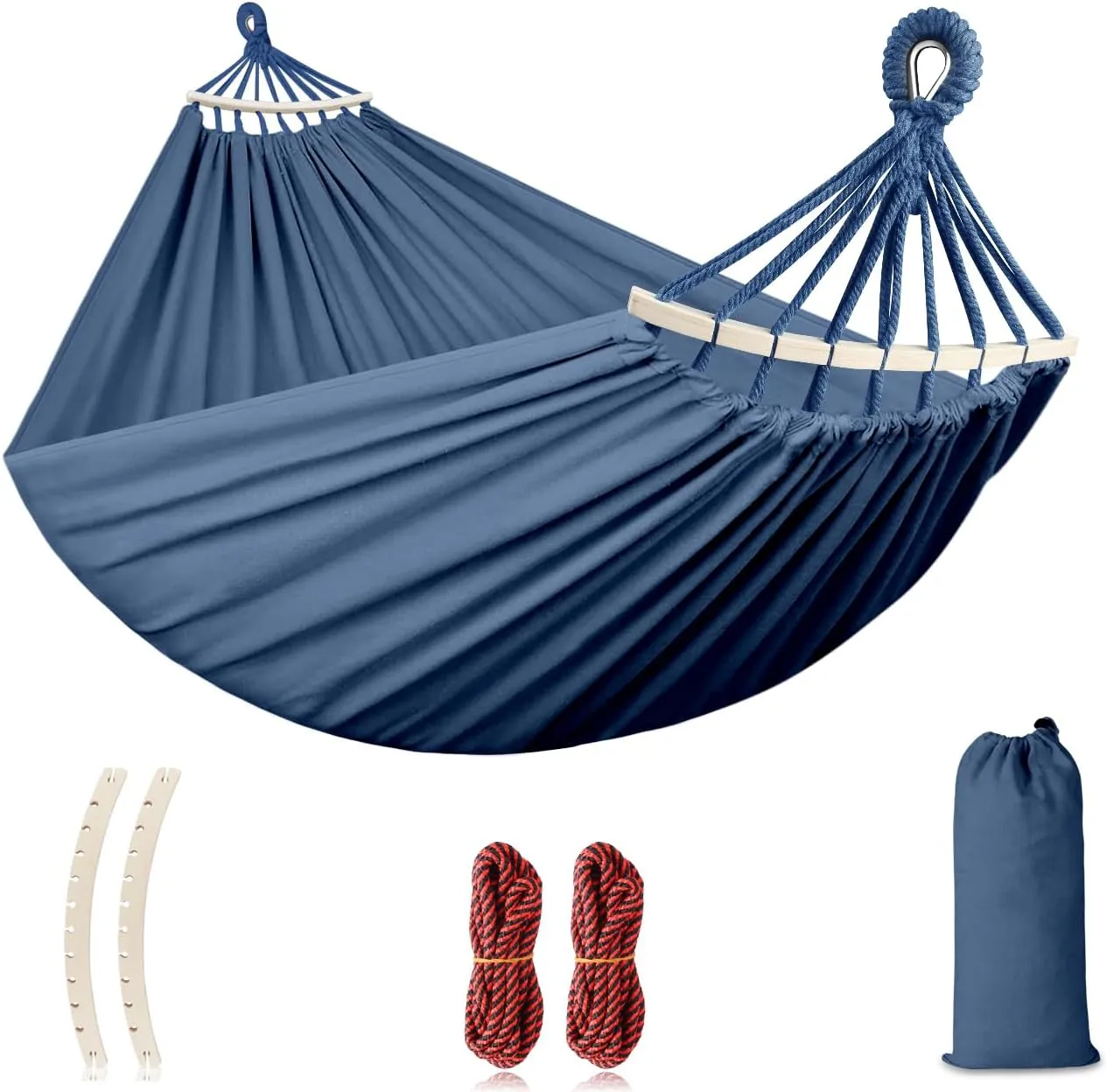 Outerman Camping Portable Hammocks (Max 550lb) Upgraded Thickened Canvas Fabric, Two Anti Roll Balance Beam and Sturdy Metal Knot Tree Straps for Travel, Beach, Backyard etc.