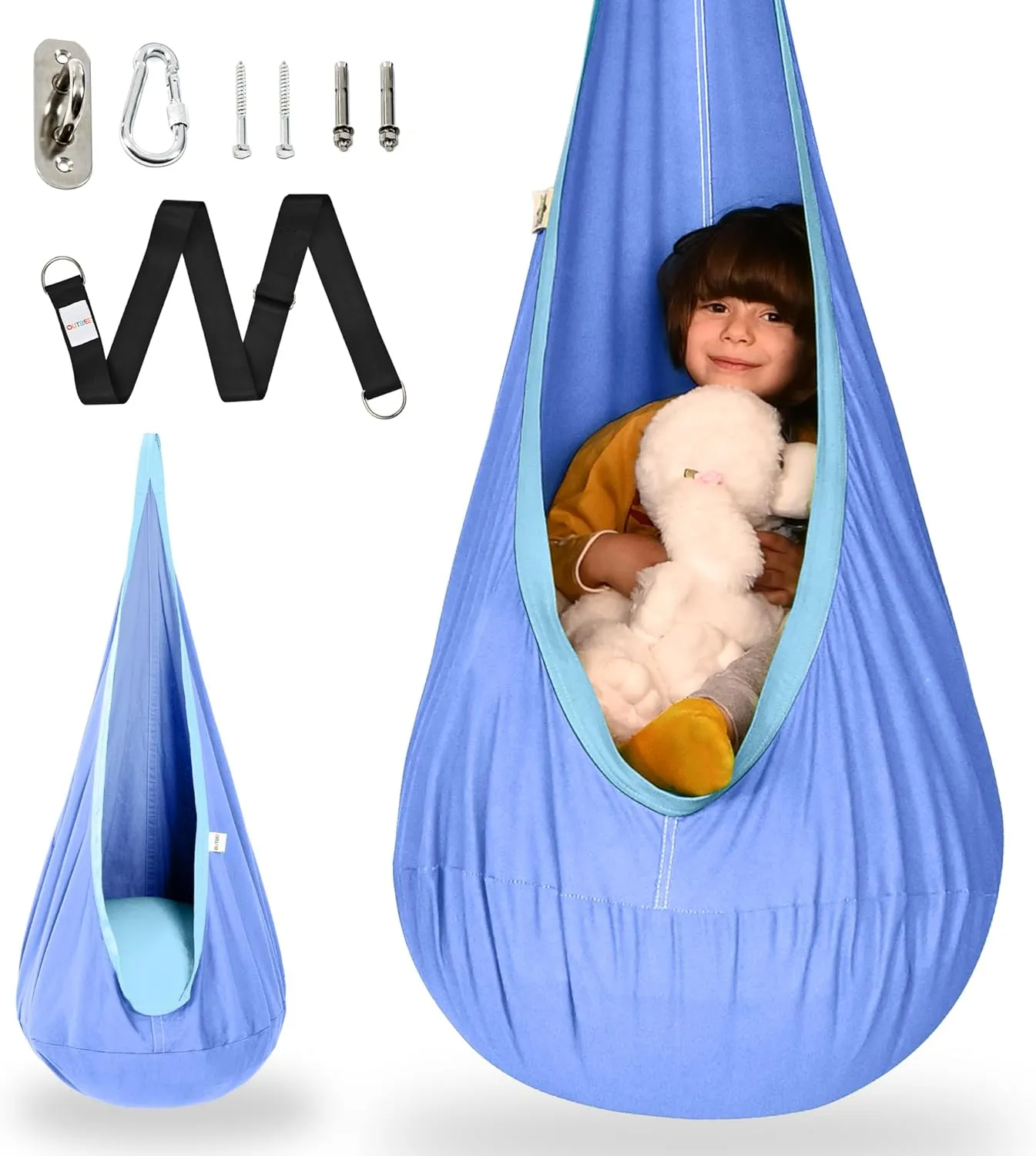 OUTREE Kids Pod Swing Seat, Cotton Child Hammock Swing Chair, Sensory Swing for Indoor and Outdoor Use, Macaron Light Purple