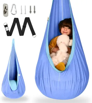 OUTREE Kids Pod Swing Seat, Cotton Child Hammock Swing Chair, Sensory Swing for Indoor and Outdoor Use, Macaron Light Purple