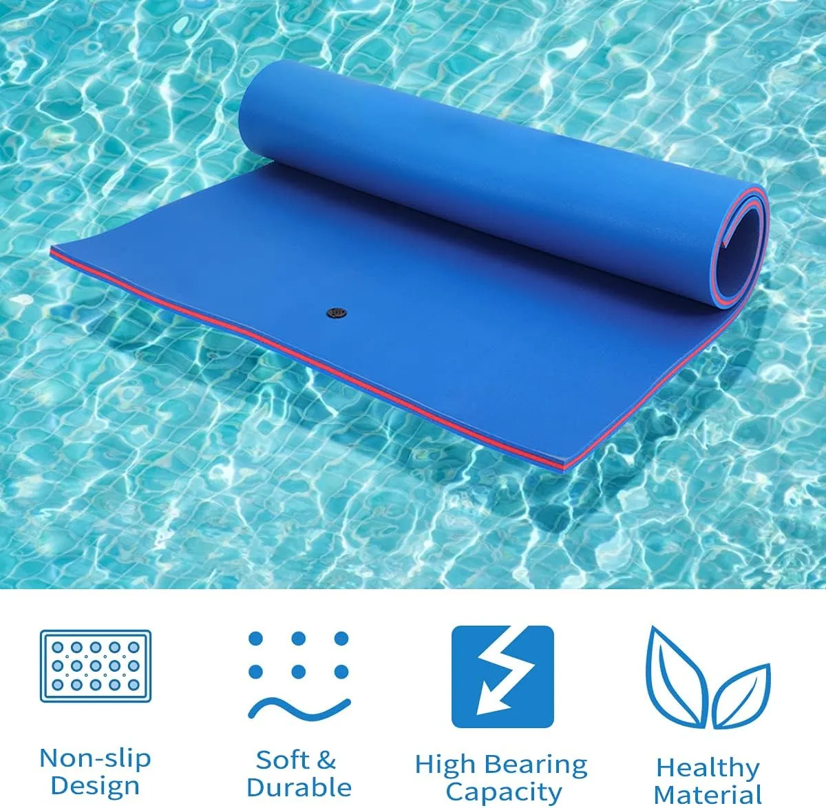 Outroad Floating Water Pad Mat, 3 Layers XPE Foam 9/12/18 Ft Lily Pad for Beach, Ocean, Lake, Roll-Up Floating Island for Water Recreation and Relaxing（Blue/Yellow）