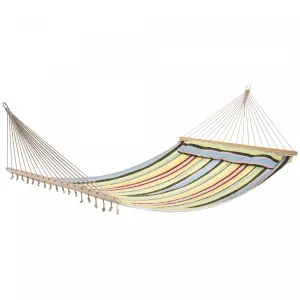 Outsunny 83" Patio Double Hammock, Wide Outdoor Hammock Bed Striped Fits 2 People Sunbed Camping Han|Outsunny 83" De Large Hamac A Rayures Pour 2 Personnes Chaise Longue De Camping Avec Oreiller, Rayur