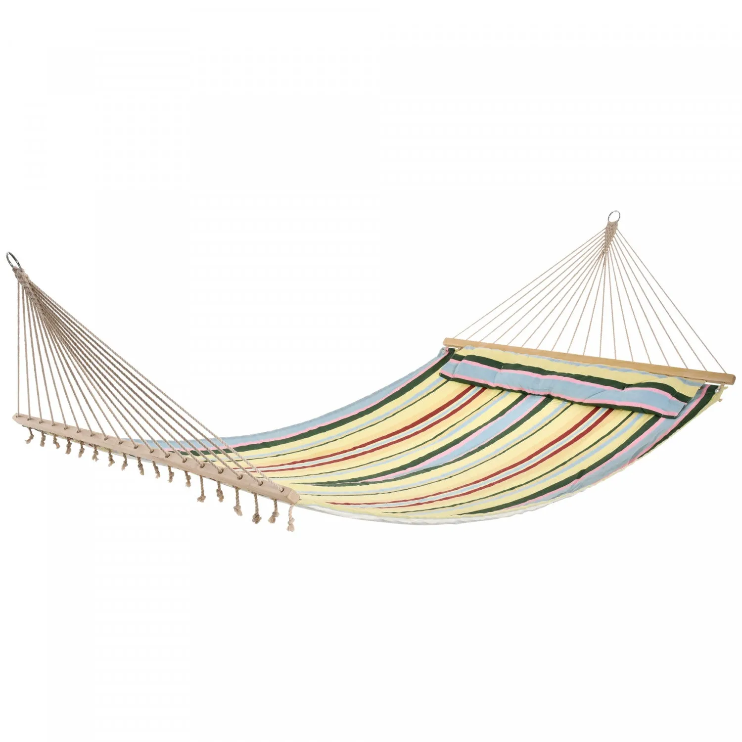 Outsunny 83" Patio Double Hammock, Wide Outdoor Hammock Bed Striped Fits 2 People Sunbed Camping Han|Outsunny 83" De Large Hamac A Rayures Pour 2 Personnes Chaise Longue De Camping Avec Oreiller, Rayur