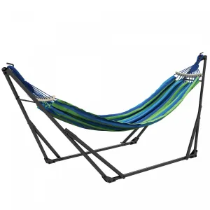 Outsunny Foldable Hammock Stand W/ Hammock, 2-in-1 Portable Hammock, Blue|Outsunny Support De Hamac Pliable Avec Hamac, Hamac Portable 2 En 1, Bleu
