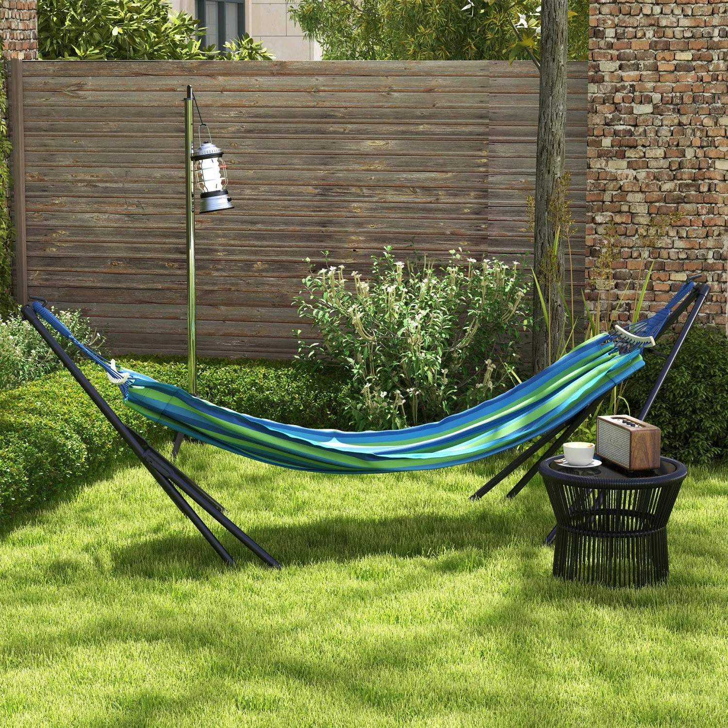 Outsunny Foldable Hammock Stand W/ Hammock, 2-in-1 Portable Hammock, Blue|Outsunny Support De Hamac Pliable Avec Hamac, Hamac Portable 2 En 1, Bleu