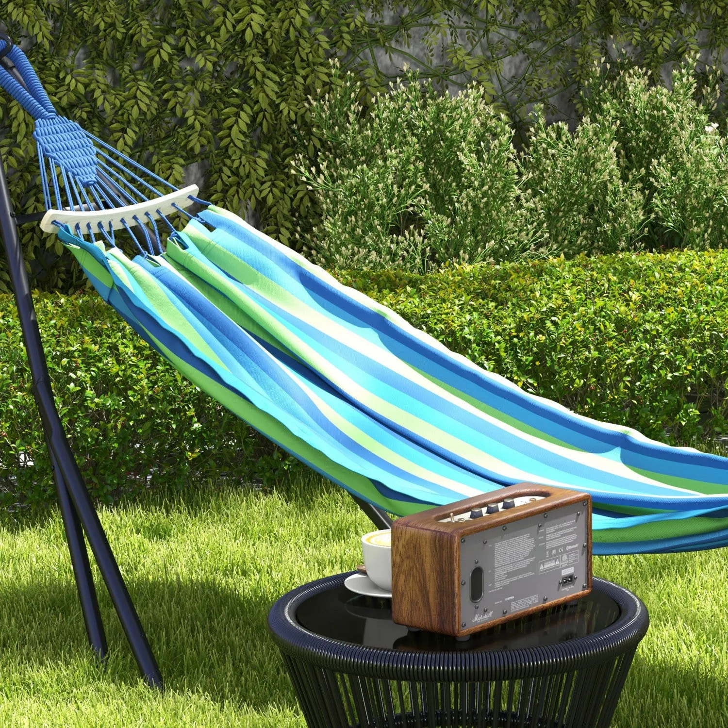 Outsunny Foldable Hammock Stand W/ Hammock, 2-in-1 Portable Hammock, Blue|Outsunny Support De Hamac Pliable Avec Hamac, Hamac Portable 2 En 1, Bleu