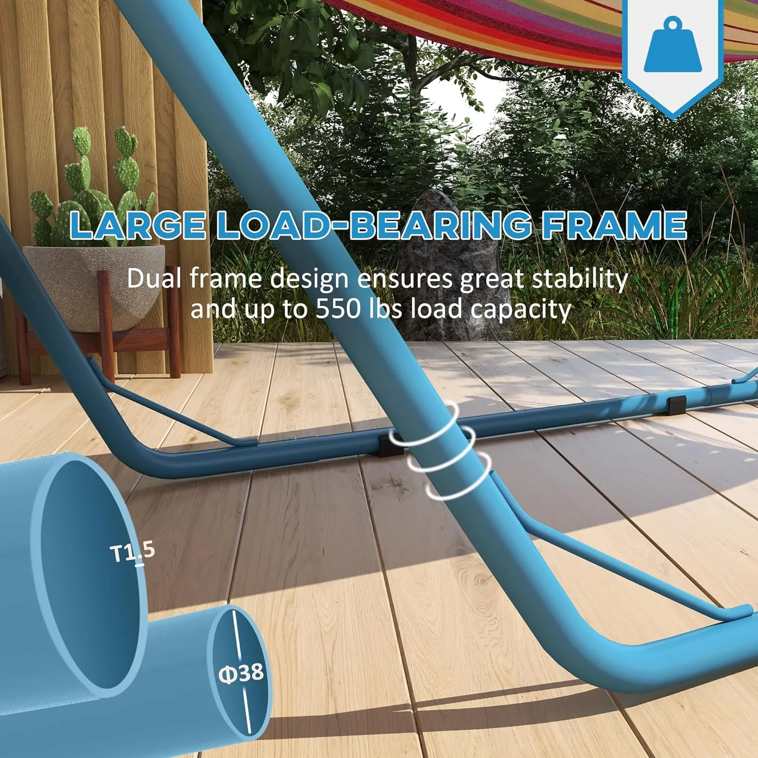 Outsunny Hammock Stand for 2 Person, Portable Adjustable Steel Frame Hammock Stand with Weather Resistant Finish, for 9-14ft Hammocks, 10.3', 550 lbs. Capacity, Blue