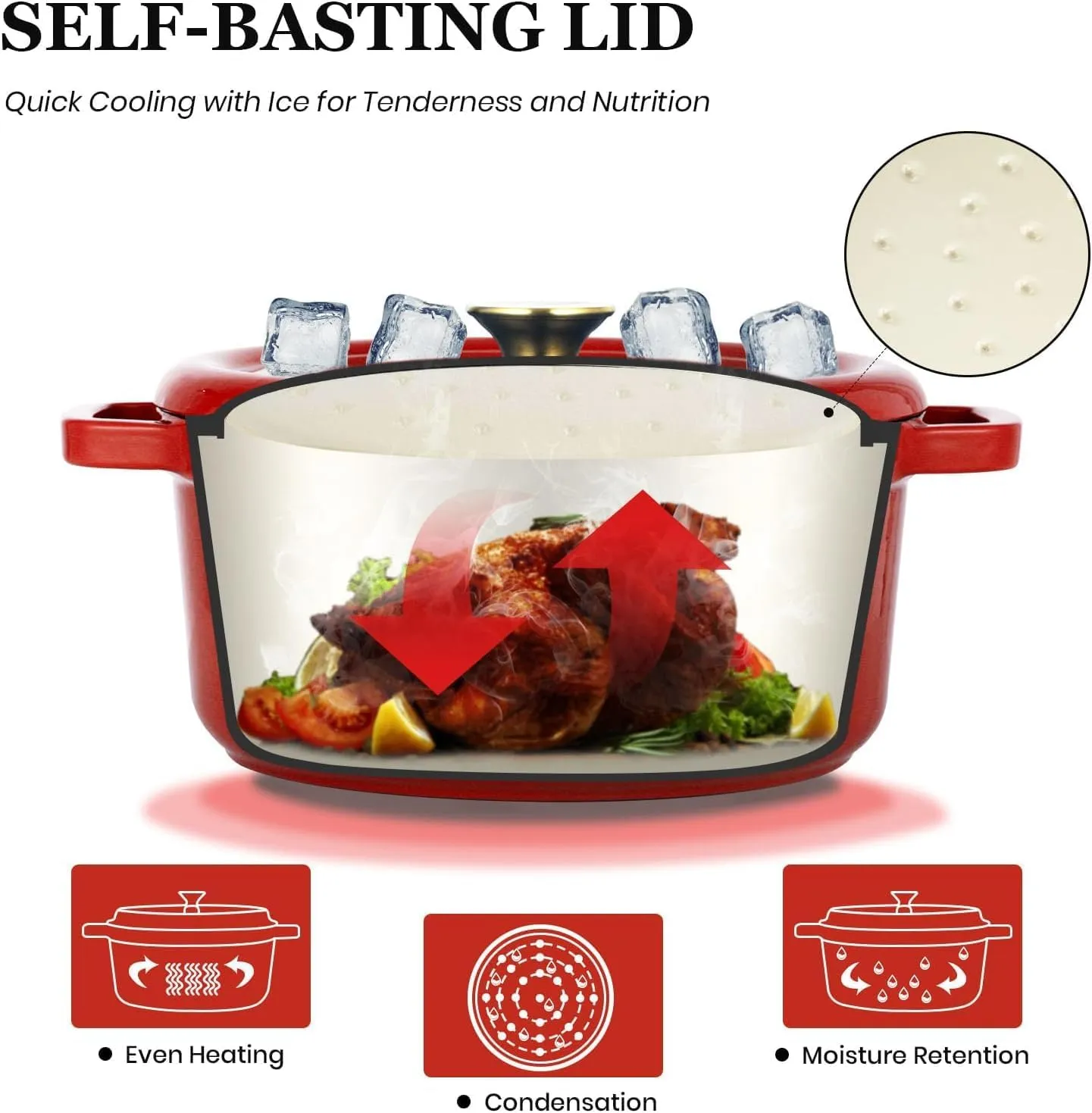 Overmont Enameled Cast Iron Dutch Oven - 5QT Pot with Lid Cookbook & Cotton Potholders - Heavy-Duty Cookware for Braising, Stews, Roasting, Bread Baking red