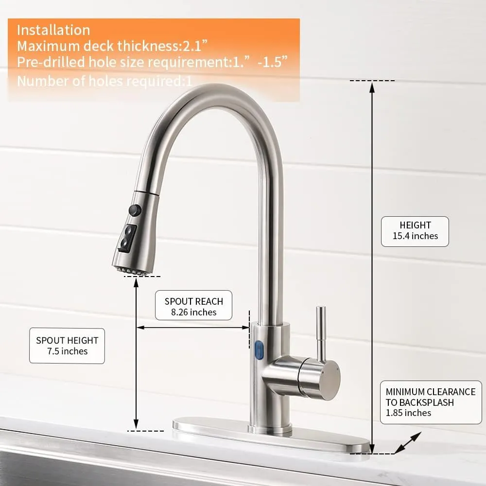 OWOFAN Touchless Brushed Nickel Kitchen Faucet with Pull Down Sprayer LED Light 1 Handle Kitchen Sink Faucet Motion Sensor Smart Hands-Free Stainless Steel 1072SN