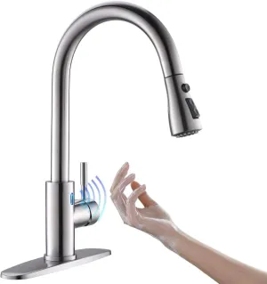 OWOFAN Touchless Brushed Nickel Kitchen Faucet with Pull Down Sprayer LED Light 1 Handle Kitchen Sink Faucet Motion Sensor Smart Hands-Free Stainless Steel 1072SN