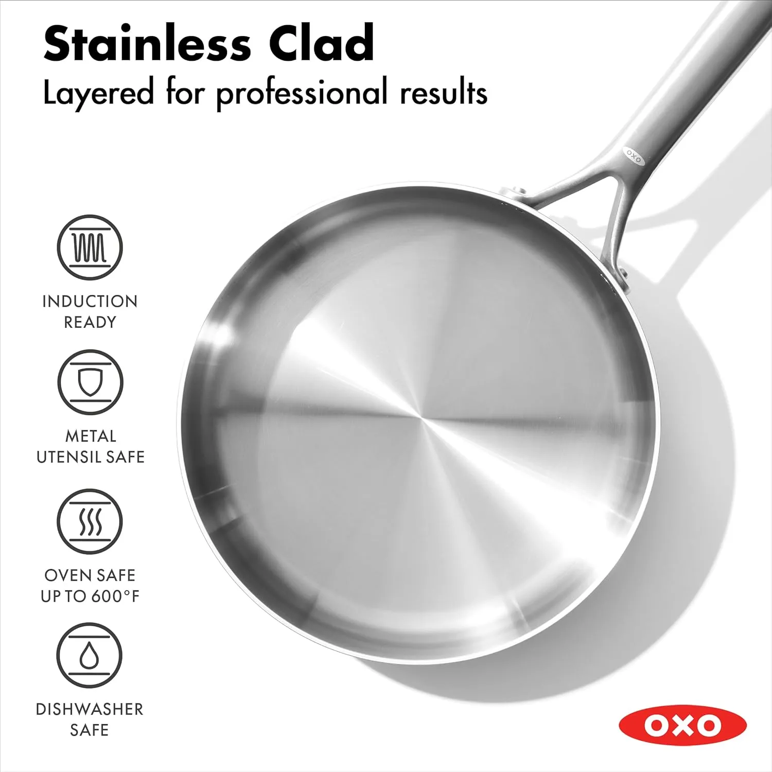 OXO Mira Tri-ply Stainless Steel, 10 Piece Cookware Pots and Pans Set, Skillets, Saute, Saucepans, Lids,Incl Ceramic Nonstick Frying Pan,Induction,Multi Clad,Metal Utensil Safe,Dishwasher & Oven Safe