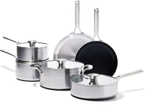 OXO Mira Tri-ply Stainless Steel, 10 Piece Cookware Pots and Pans Set, Skillets, Saute, Saucepans, Lids,Incl Ceramic Nonstick Frying Pan,Induction,Multi Clad,Metal Utensil Safe,Dishwasher & Oven Safe