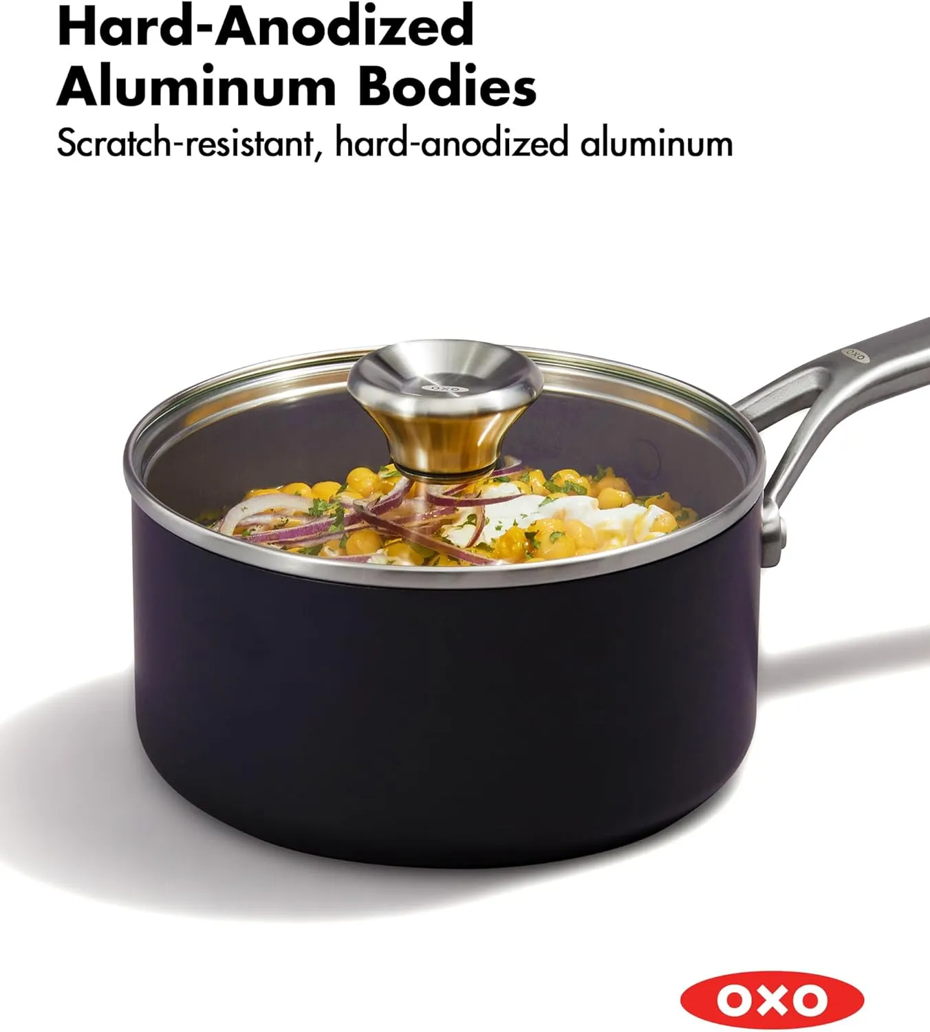 OXO Professional 1.7QT and 2.3QT Saucepan Pot Set with Lids Hard Anodized Ceramic Nonstick Cookware PFAS-Free Induction Suitable Stainless Steel Diamond Reinforced Coating Dishwasher/ Oven Safe Black