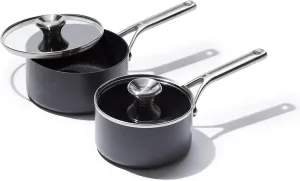 OXO Professional 1.7QT and 2.3QT Saucepan Pot Set with Lids Hard Anodized Ceramic Nonstick Cookware PFAS-Free Induction Suitable Stainless Steel Diamond Reinforced Coating Dishwasher/ Oven Safe Black