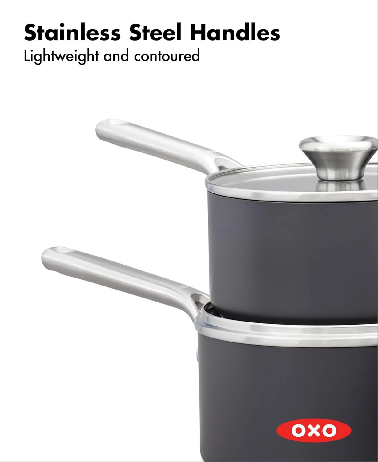 OXO Professional 1.7QT and 2.3QT Saucepan Pot Set with Lids Hard Anodized Ceramic Nonstick Cookware PFAS-Free Induction Suitable Stainless Steel Diamond Reinforced Coating Dishwasher/ Oven Safe Black
