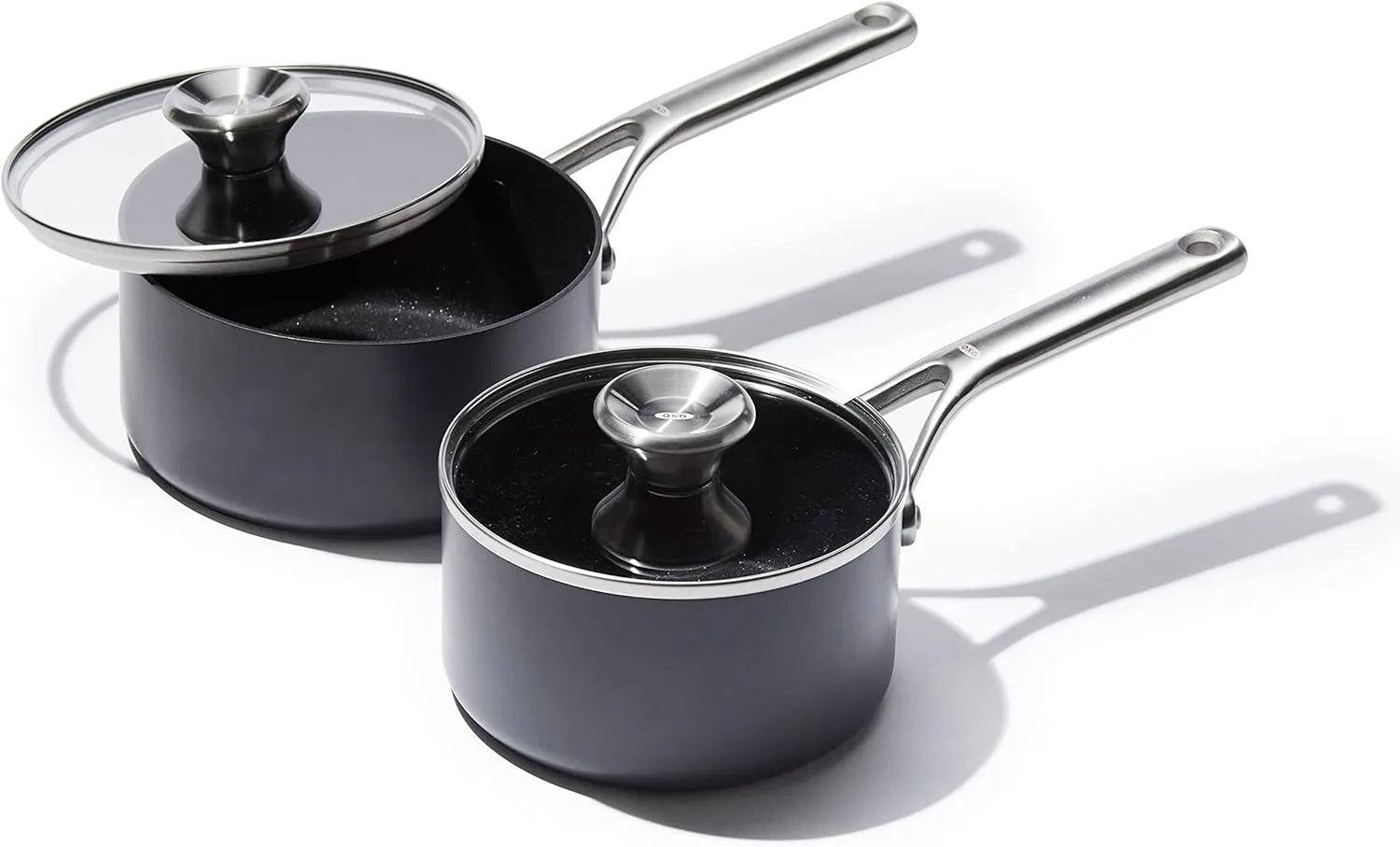 OXO Professional 1.7QT and 2.3QT Saucepan Pot Set with Lids Hard Anodized Ceramic Nonstick Cookware PFAS-Free Induction Suitable Stainless Steel Diamond Reinforced Coating Dishwasher/ Oven Safe Black