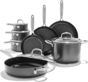 OXO Softworks 13 Piece Cookware Pots and Pans Set, 3-Layered German Engineered Nonstick Coating, Good Grips, Durable Scratch Resistant Fry Pans, Saucepans, Stockpot, Dishwasher & Oven Safe, Gray