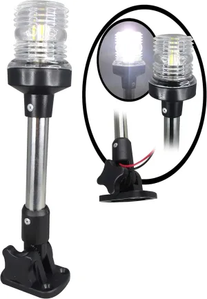 Pactrade Marine 12V Marine Boat Yacht Pontoon Navigation Anchor Light 360 Degrees All Around Nature White LED Splashproof Black Housing USCG Certified Approved (Fold Down Base (H=9.75"))