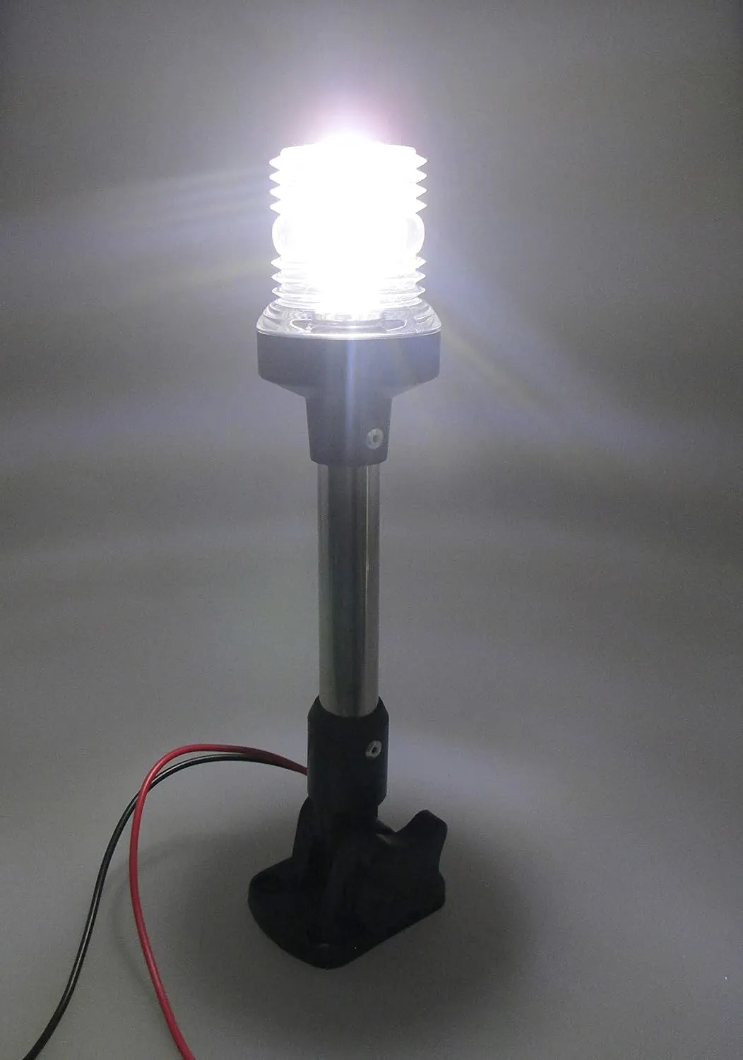 Pactrade Marine 12V Marine Boat Yacht Pontoon Navigation Anchor Light 360 Degrees All Around Nature White LED Splashproof Black Housing USCG Certified Approved (Fold Down Base (H=9.75"))
