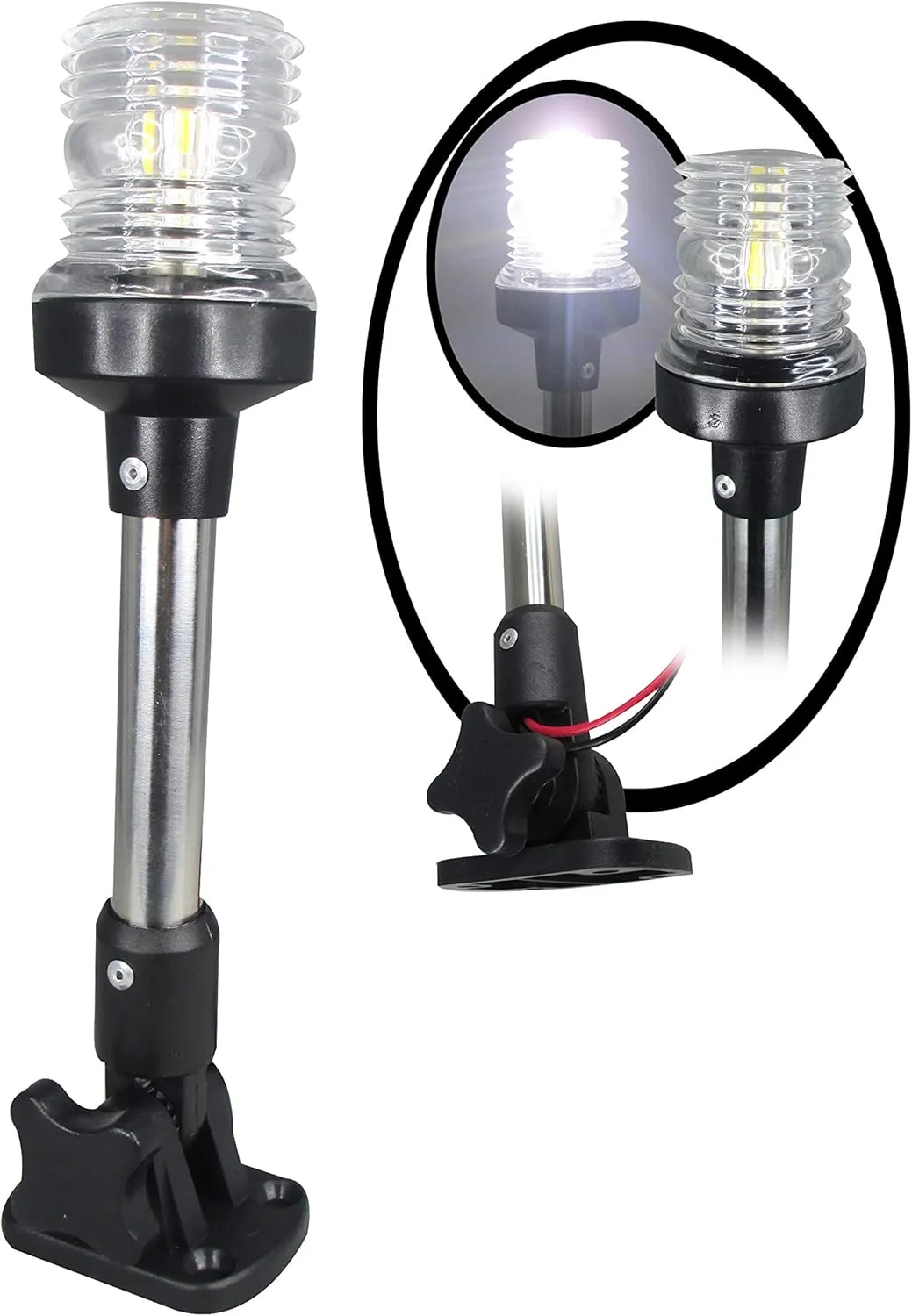 Pactrade Marine 12V Marine Boat Yacht Pontoon Navigation Anchor Light 360 Degrees All Around Nature White LED Splashproof Black Housing USCG Certified Approved (Fold Down Base (H=9.75"))