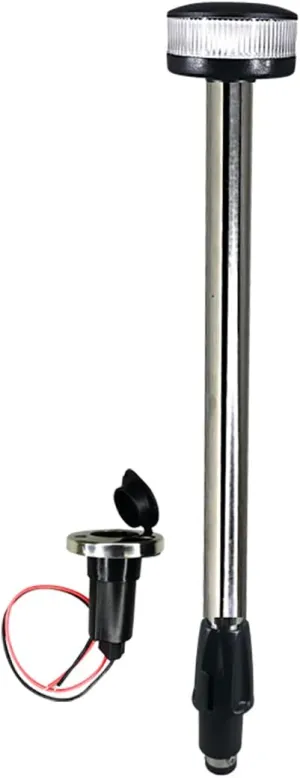 Pactrade Marine All Round LED, Stern Light, Anchor Light, Pole Light LED Boat Navigation Light with Standard Pole 22'' with Removable 2-Pin Fixed Plug-in Base USCG 2NM for Pontoon, Fishing Boats