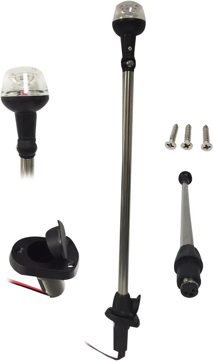 Pactrade Marine Boat 25" LED All-Around Stern Pole Light w/Base USCG 2NM for Pontoon, Sport and Fishing Boat