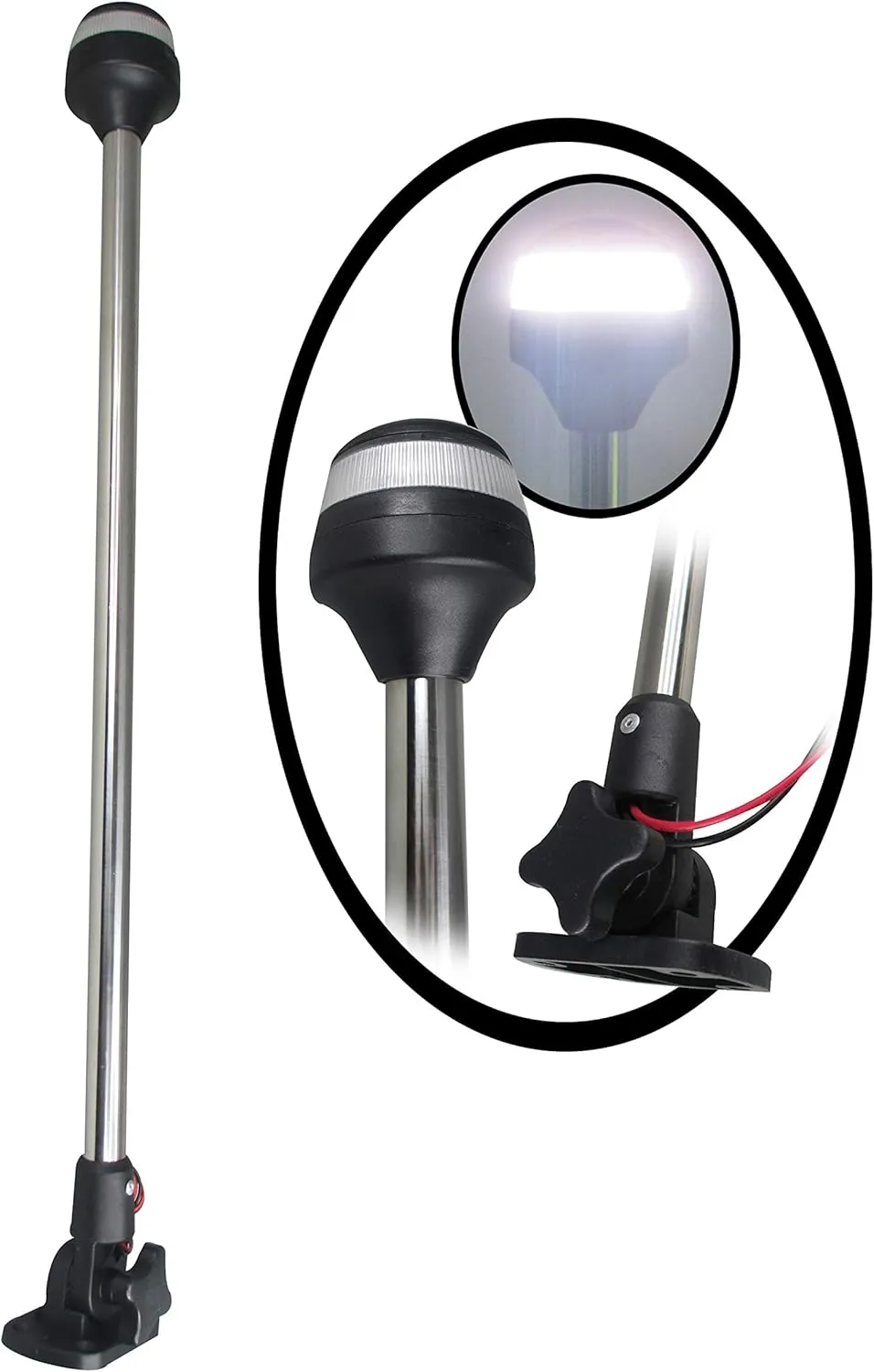 Pactrade Marine Boat LED Anchor All Round Light SS Pole Fold Down 25''L 12V 2NM USCG A16 Certified