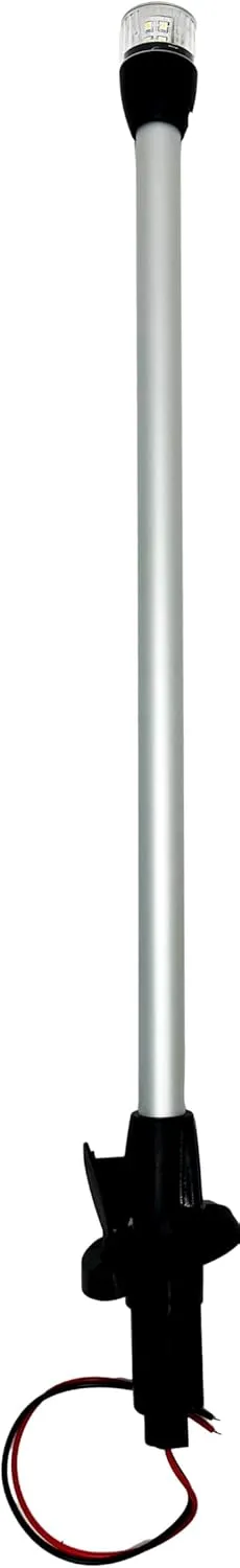 Pactrade Marine LED 22-1/4 Inches All Round Long Stern Light Anchor Light Aluminum Pole Light Navigation Light with Removable 2 Pin Plug in Angled Base USCG 2NM for Pontoon Fishing Boats Yacht